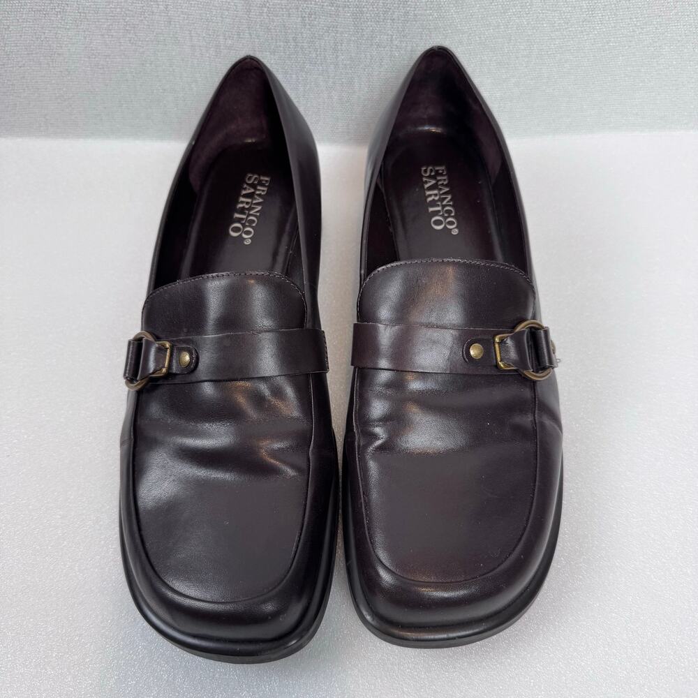 Franco Sarto Women’s Loafers Square toe Brown Gold Hook & Loop Size 9 1/2 M